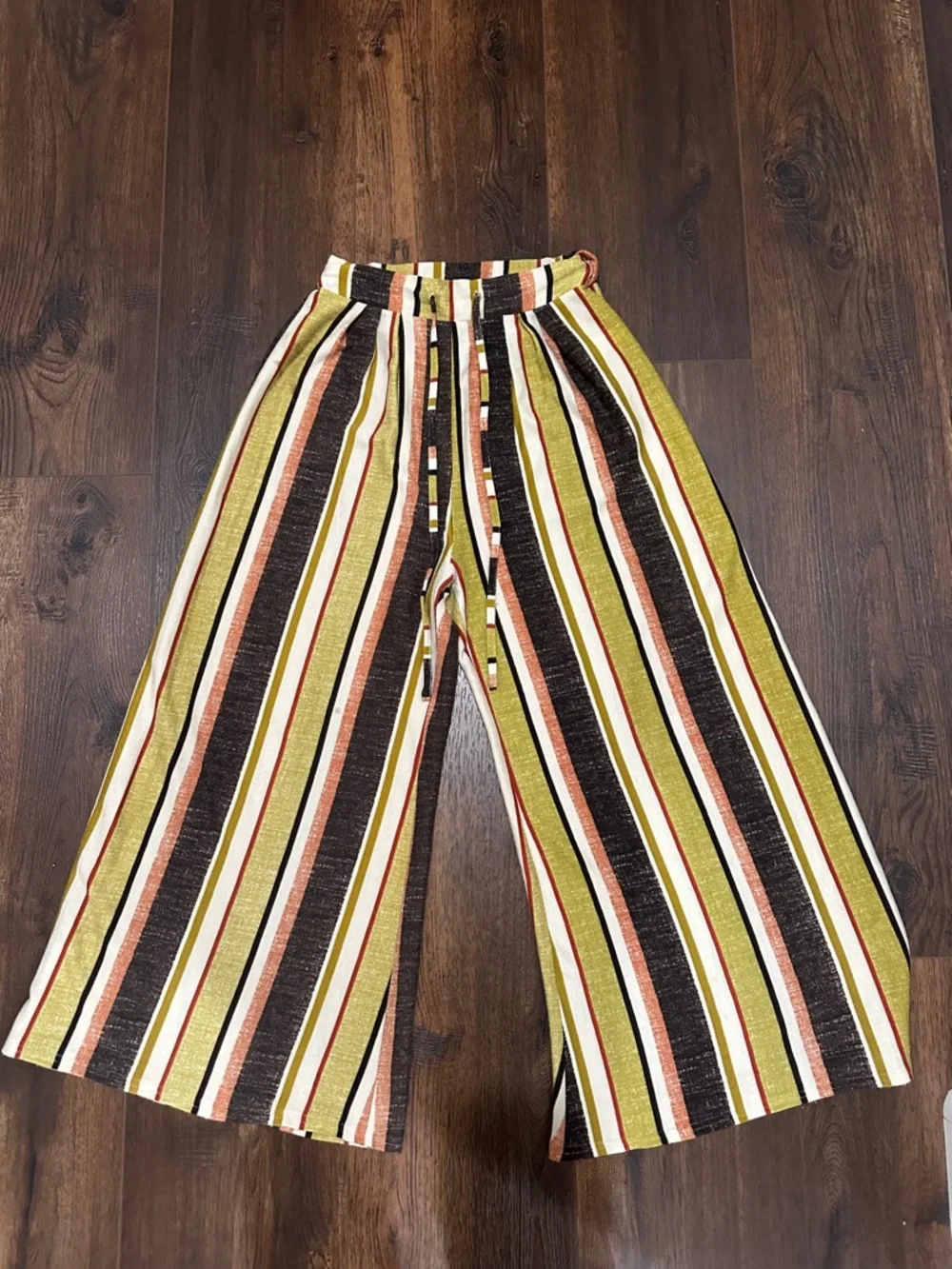 Striped Wide-Leg Pants in Olive, Black & Cream